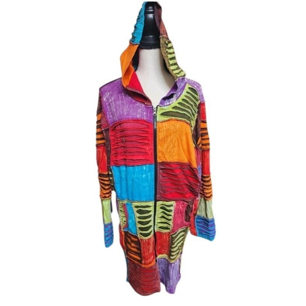 Greater Good Network Nepal Patchwork Front Zip Jacket Size 3X Boho Hippie